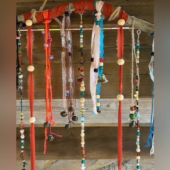 Handmade Boho Style Wind Chimes | Tiny Bells | Yard Art | Earthy Outdoor Decor - Picture 5 of 14
